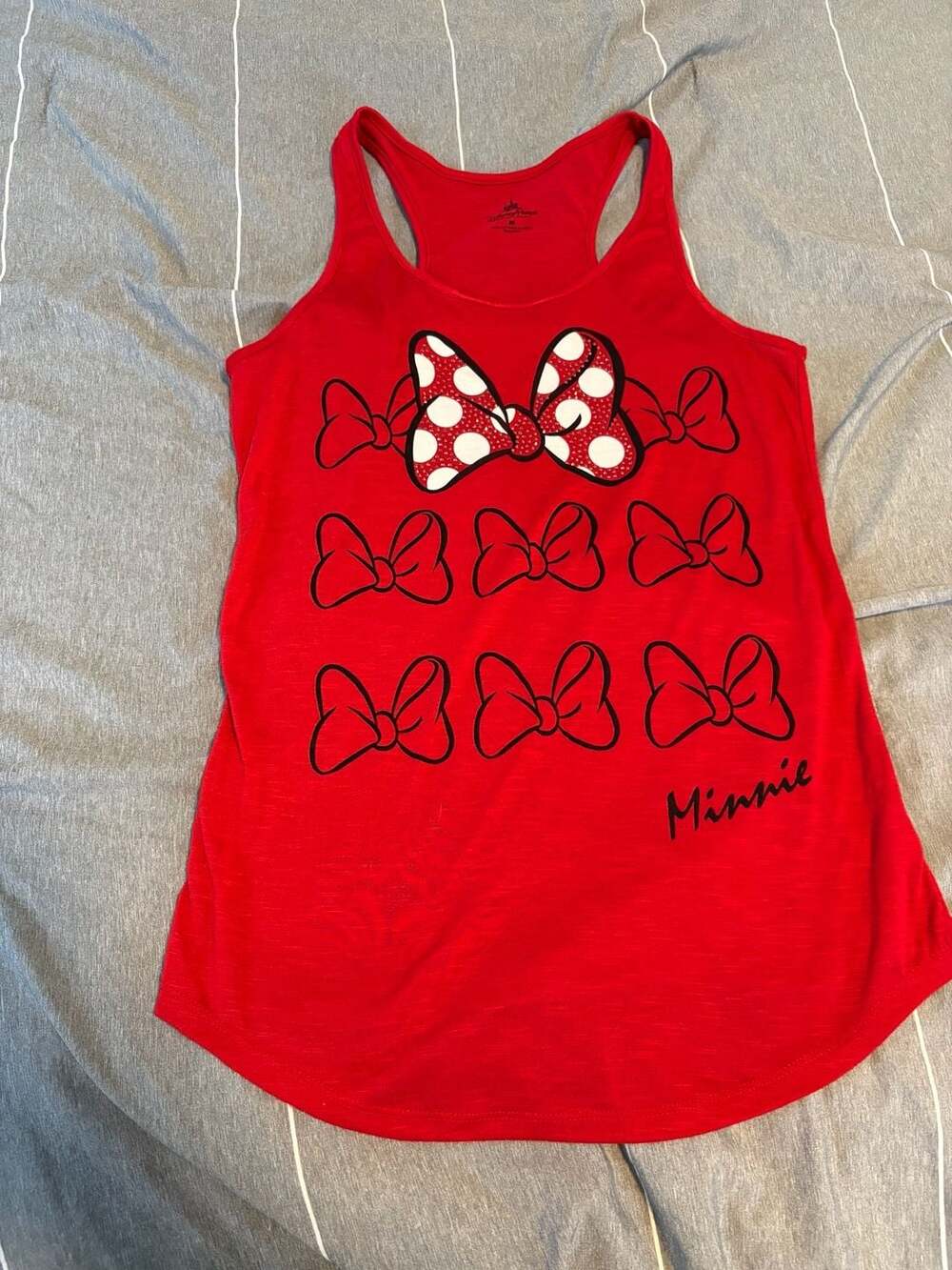 Disney Parks Minnie Mouse Tank Top Size M Red Bow Graphic Racerback